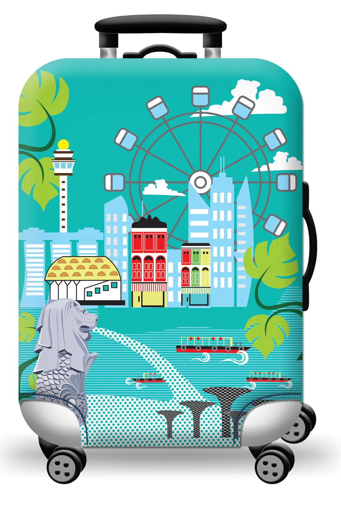 Housse de protection pour valise à roulette cabine ou XL motif turquoise