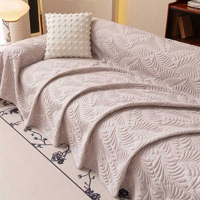 Plaid Jeté de canapé grande taille XXL anti griffures texture feuille d'hibiscus