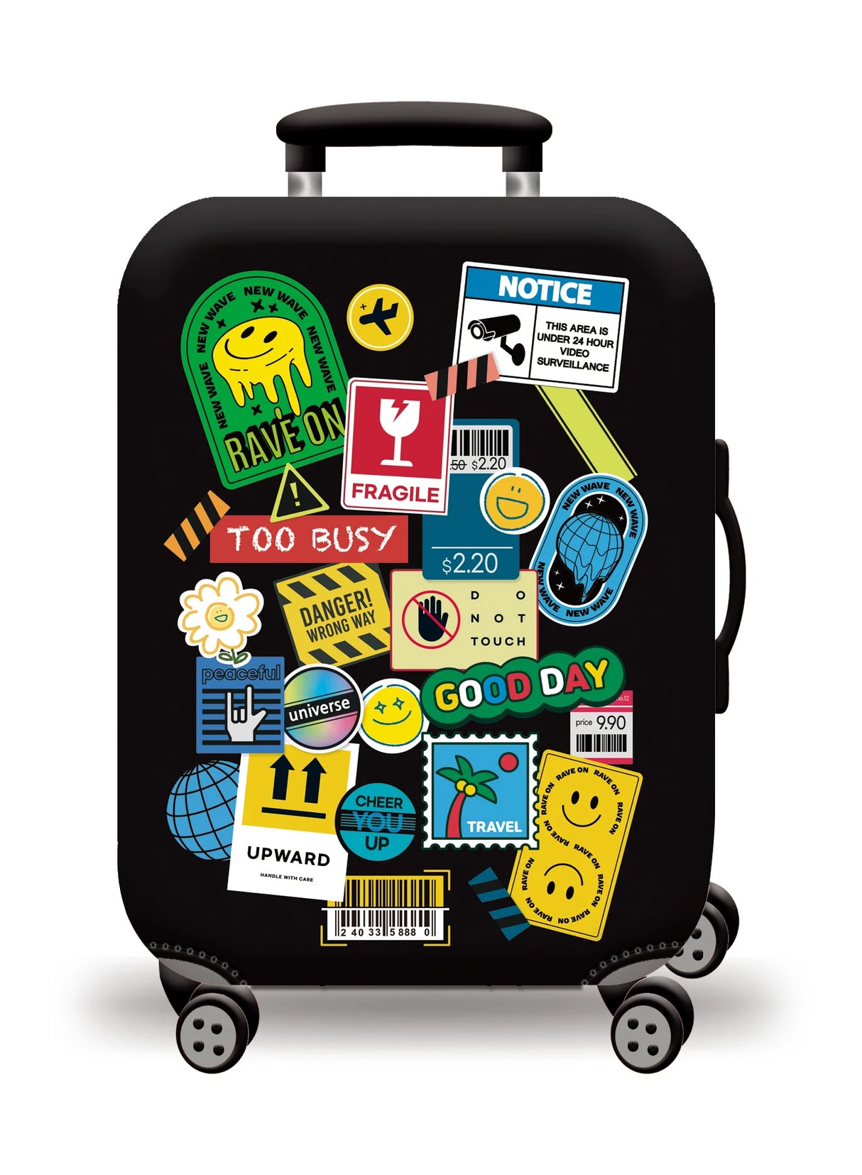 Housse de protection pour valise à roulette cabine ou XL motif emoji