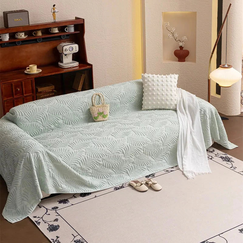 Plaid Jeté de canapé grande taille XXL anti griffures texture feuille d'hibiscus gris