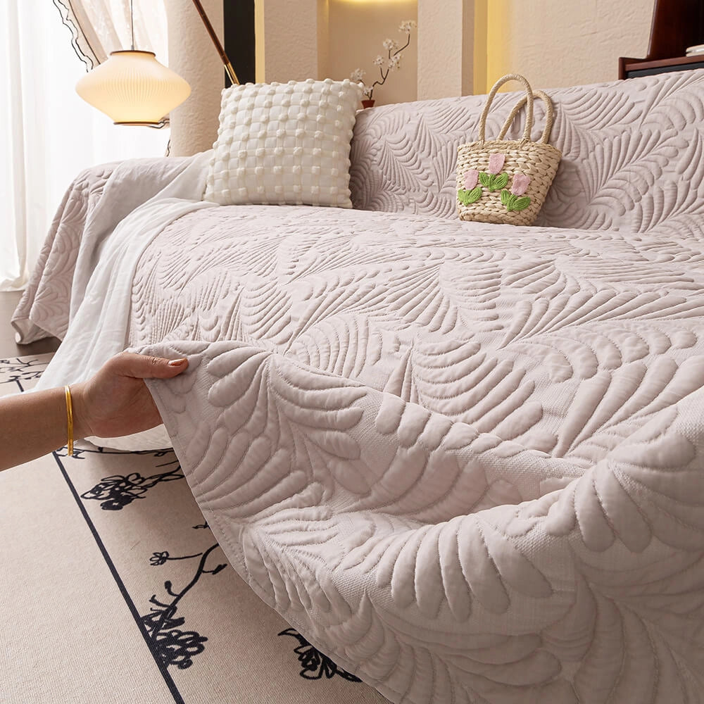 Plaid Jeté de canapé grande taille XXL anti griffures texture feuille d'hibiscus