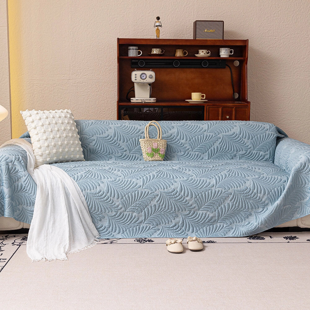 Plaid Jeté de canapé grande taille XXL anti griffures texture feuille d'hibiscus