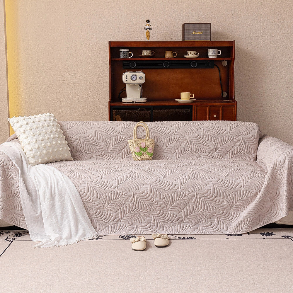 Plaid Jeté de canapé grande taille XXL anti griffures texture feuille d'hibiscus