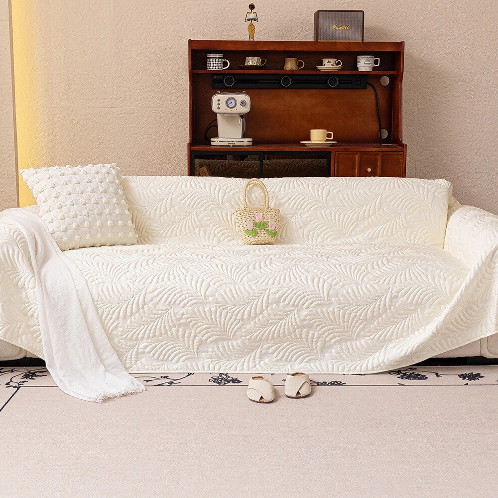 Plaid Jeté de canapé grande taille XXL anti griffures texture feuille d'hibiscus