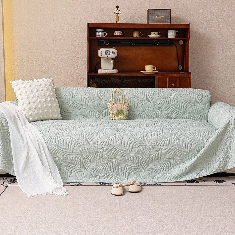 Plaid Jeté de canapé grande taille XXL anti griffures texture feuille d'hibiscus gris