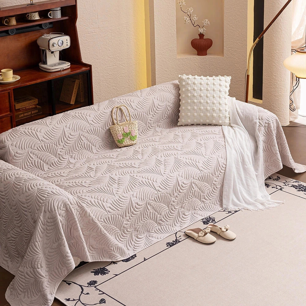 Plaid Jeté de canapé grande taille XXL anti griffures texture feuille d'hibiscus