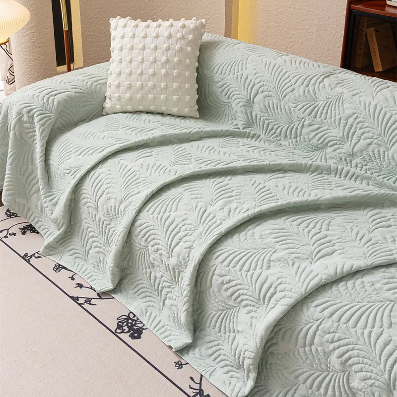 Plaid Jeté de canapé grande taille XXL anti griffures texture feuille d'hibiscus gris