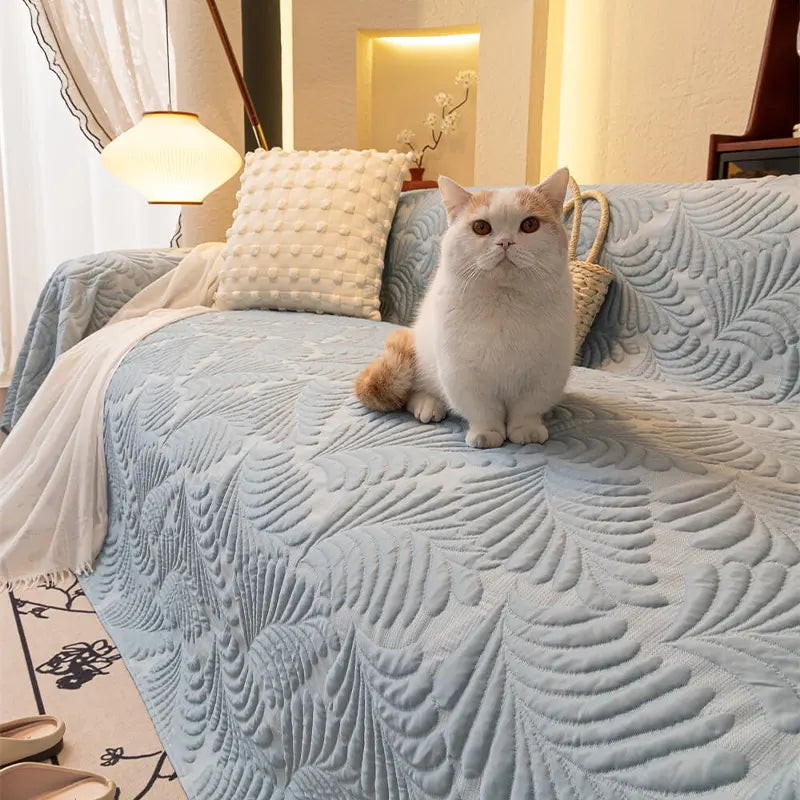 Plaid Jeté de canapé grande taille XXL anti griffures texture feuille d'hibiscus