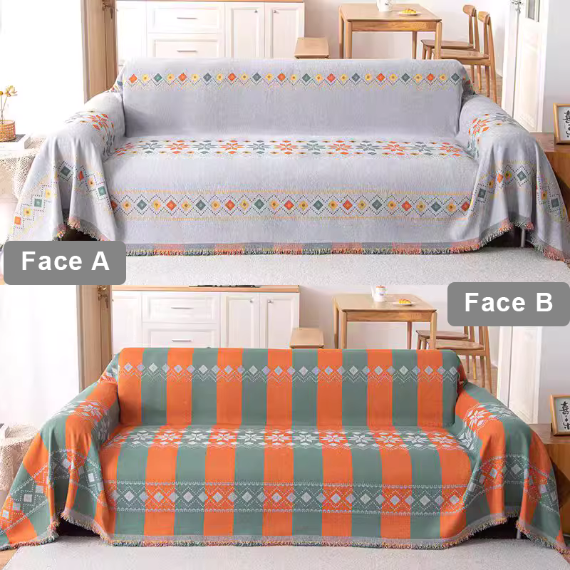 Plaid jeté de canapé grande taille double face style bohème face B