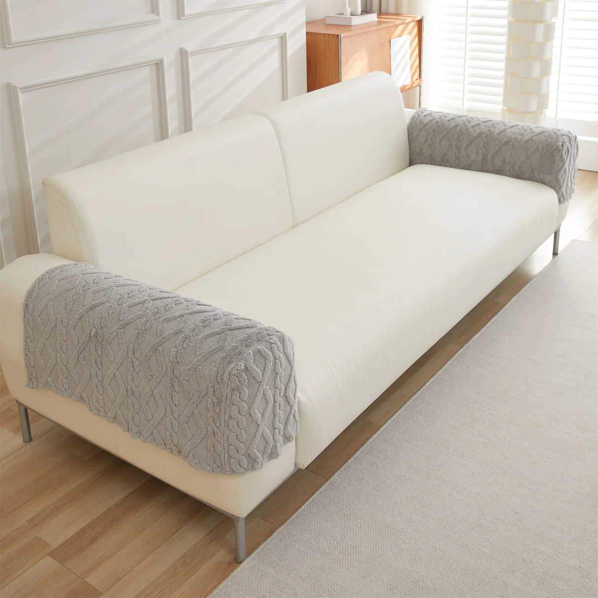 2 housses protection accoudoirs de canapé épaisse anti griffes argent