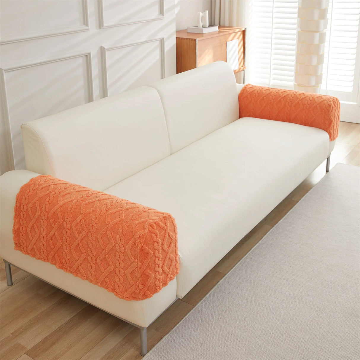 2 housses protection accoudoirs de canapé épaisse anti griffes orange