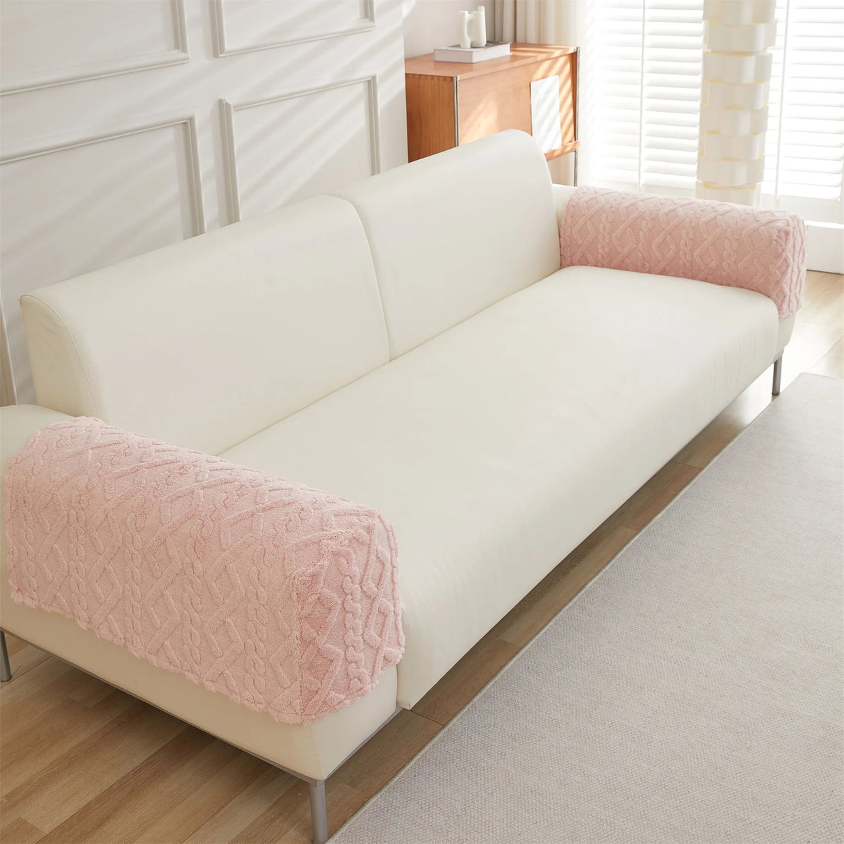 2 housses protection accoudoirs de canapé épaisse anti griffes rose