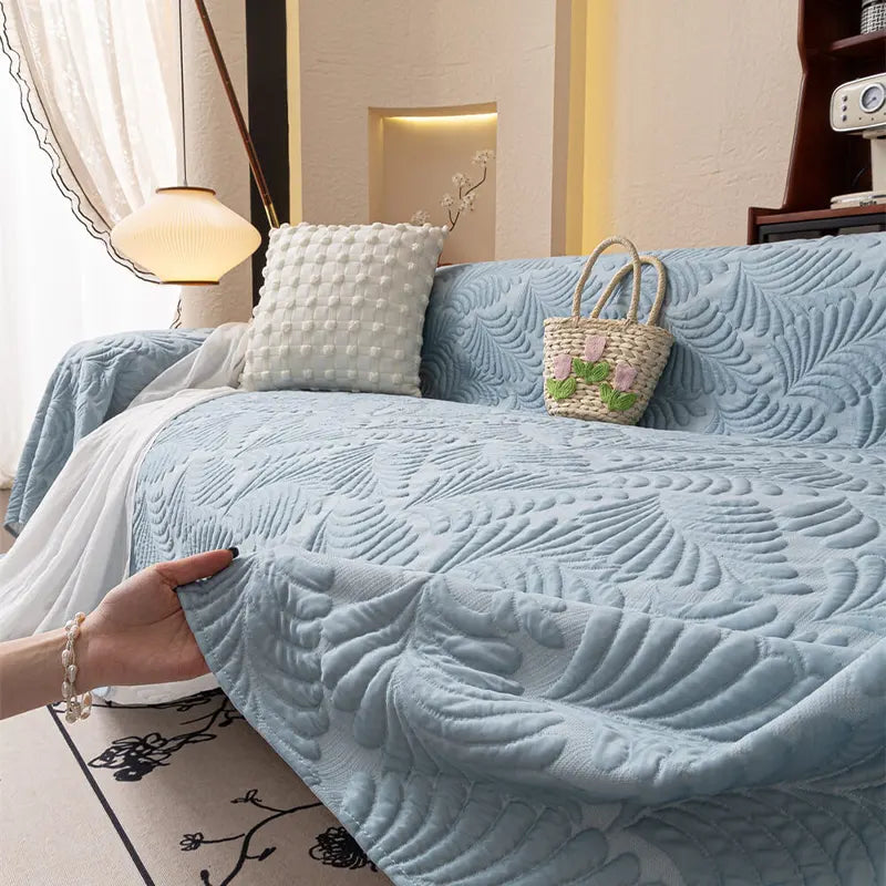 Plaid Jeté de canapé grande taille XXL anti griffures texture feuille d'hibiscus