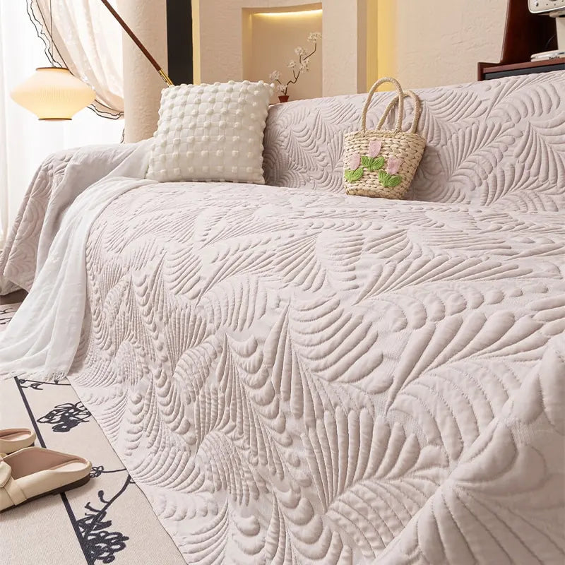 Plaid Jeté de canapé grande taille XXL anti griffures texture feuille d'hibiscus