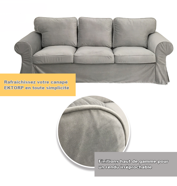 Housse canapé IKEA EKTORP luxe haut de gamme velours argent tissu
