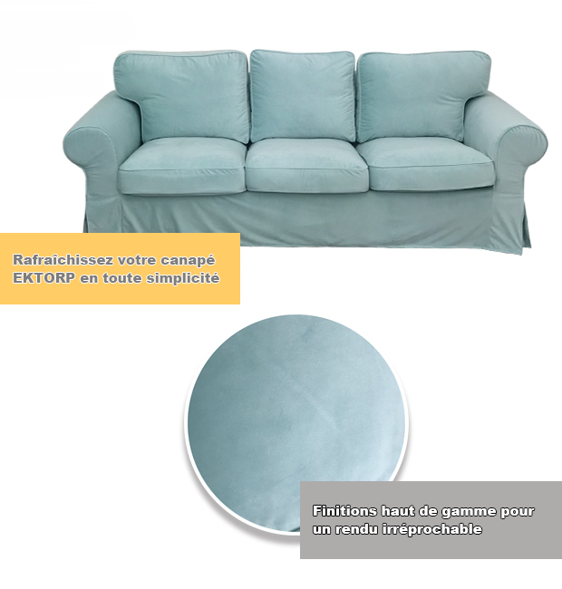 Housse canapé IKEA EKTORP luxe haut de gamme velours bleue ciel tissu