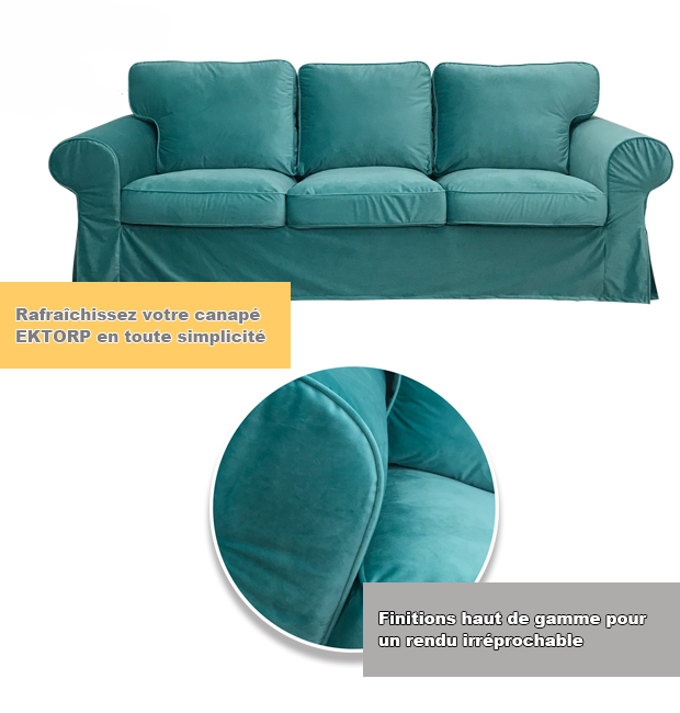 Housse canapé IKEA EKTORP luxe haut de gamme velours turquoise tissu
