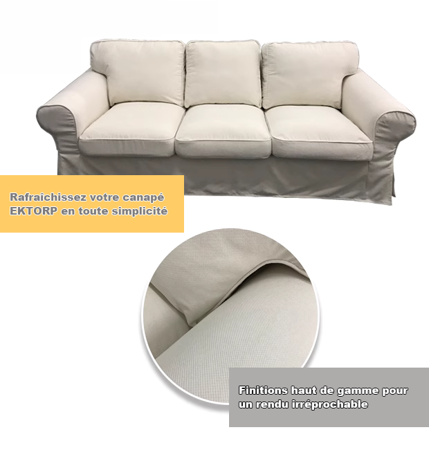 Housse canapé IKEA EKTORP luxe velours strié renforcé Blanc tissu