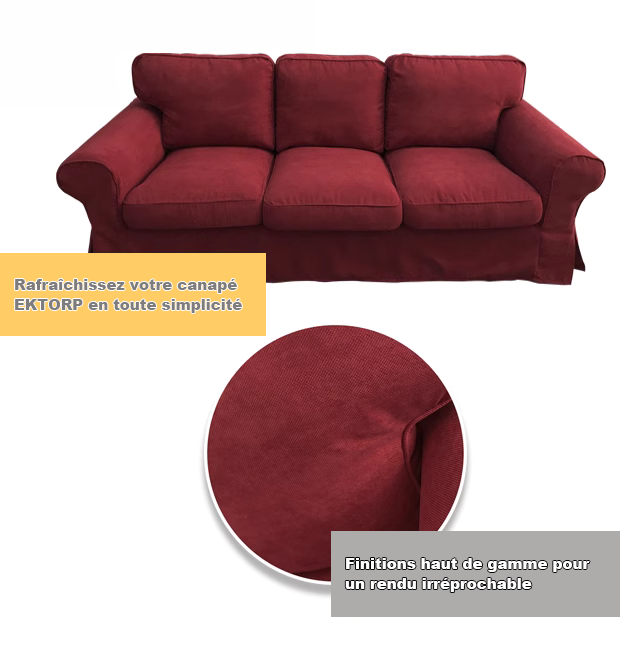 Housse canapé IKEA EKTORP luxe velours strié renforcé bordeaux tissu