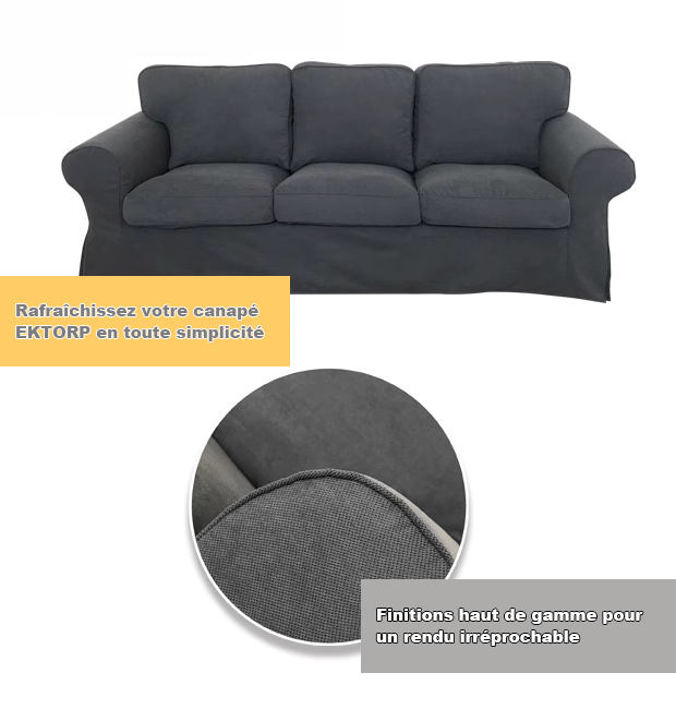 Housse canapé IKEA EKTORP velours strié renforcé gris foncé tissu