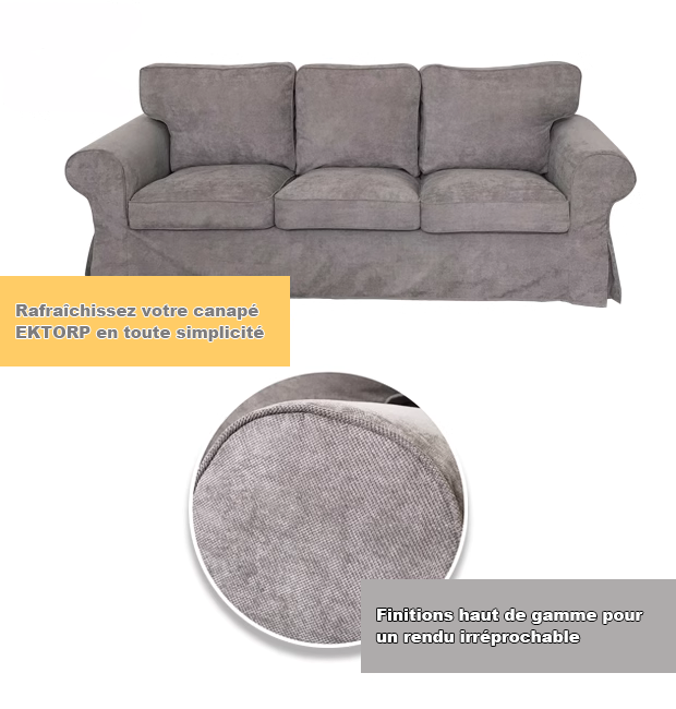 Housse canapé IKEA EKTORP velours strié renforcé gris tissu