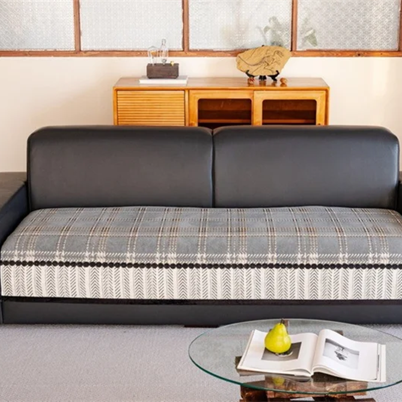 Housse canapé antidérapante anti griffes de chat carreaux écossais gris clair face