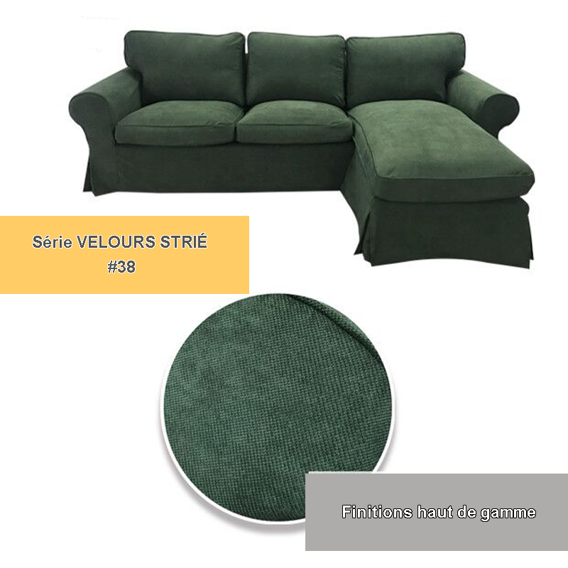Housse canapé d'angle IKEA EKTORP  méridienne - Velours renforcé vert