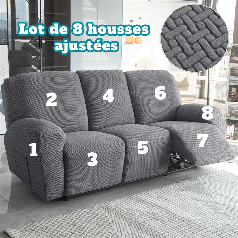 Housse canapé relax 3 places velours damassé lot 8 housses
