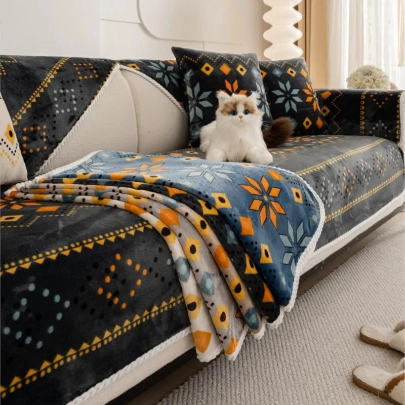 Housse de canapé antidérapantes et anti griffes épaisse velours bohème