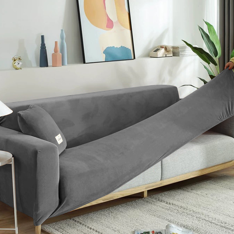 Housse de canapé extensible velours doux et chaleureux Gris