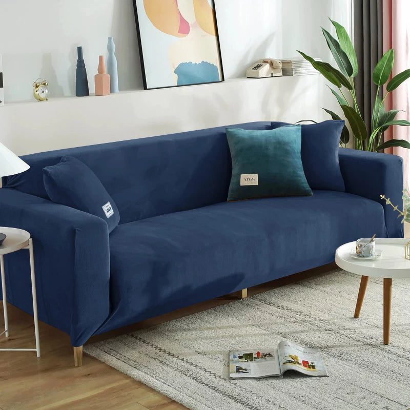 Housse de canapé extensible velours doux et chaleureux bleue marine