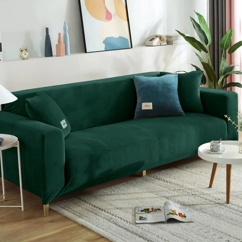 Housse de canapé extensible velours doux et chaleureux vert