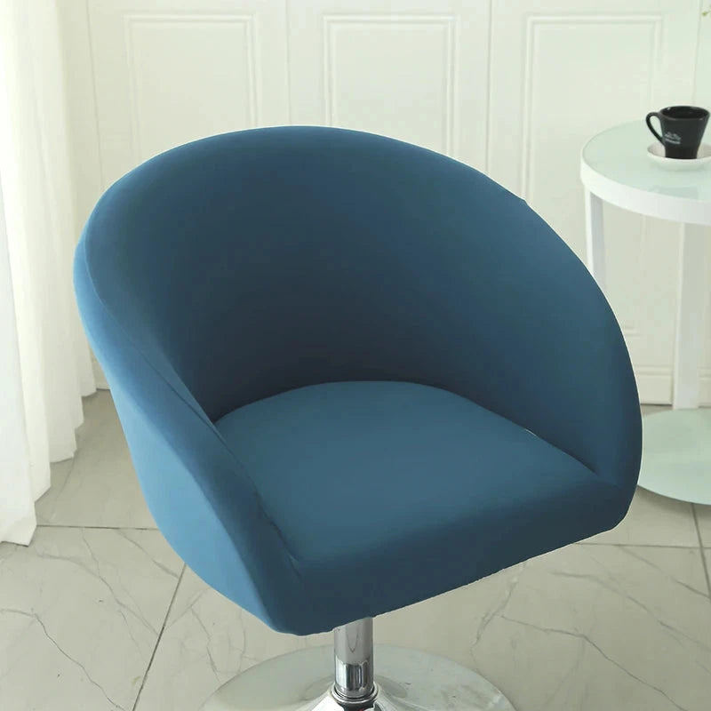 Housse de chaise de bar gabin grand dossier incurvé lycra bleue