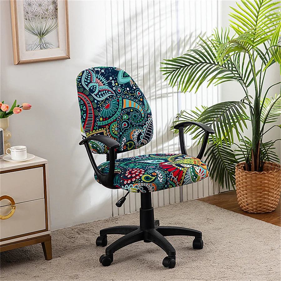 Housse de chaise de bureau extensible moderne tissu imprimé -