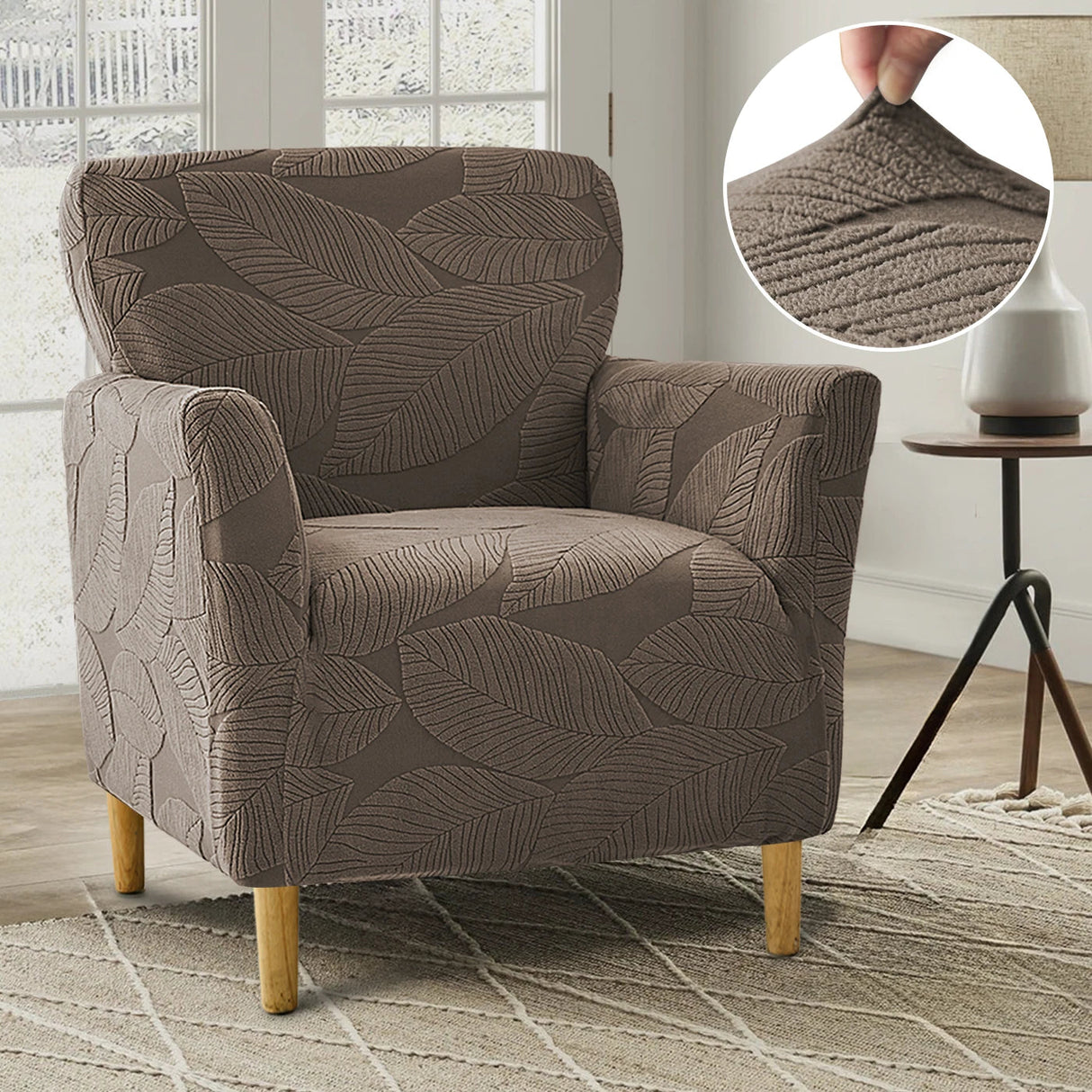 Housse de fauteuil club velours hibiscus café