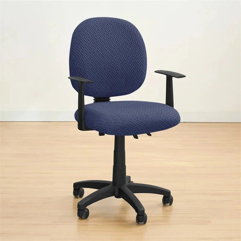 Housse de siège de bureau extensible velours damassé bleue marine