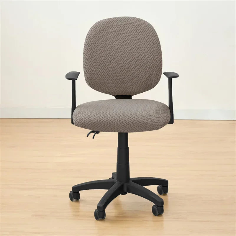 Housse de siège de bureau extensible velours damassé taupe de face