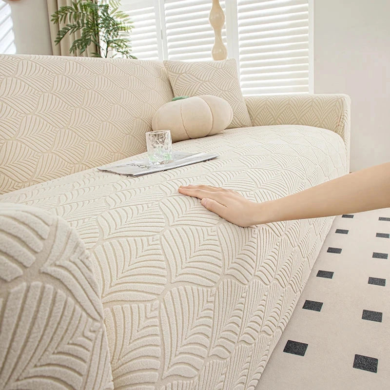 Housse extensible de protection pour canapé texture feuille d'éventail