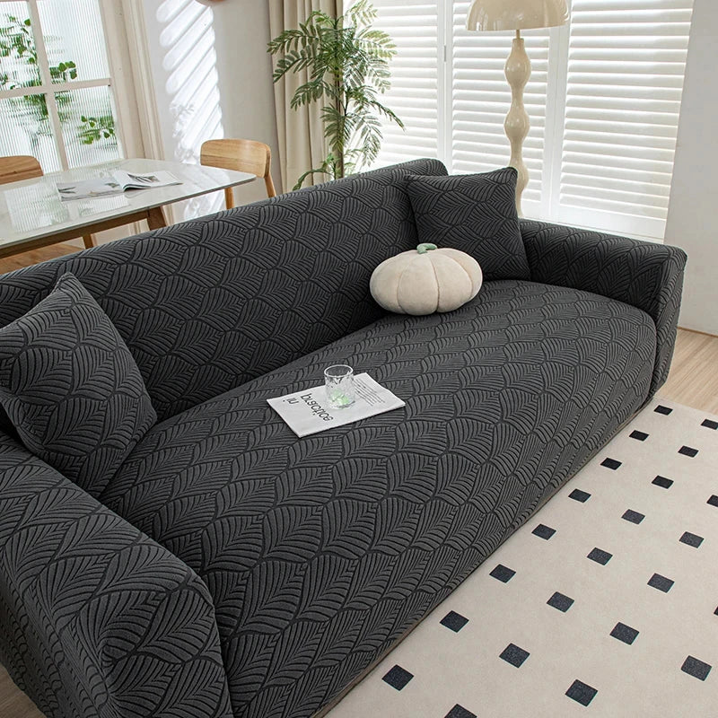 Housse extensible de protection pour canapé texture feuille d'éventail gris