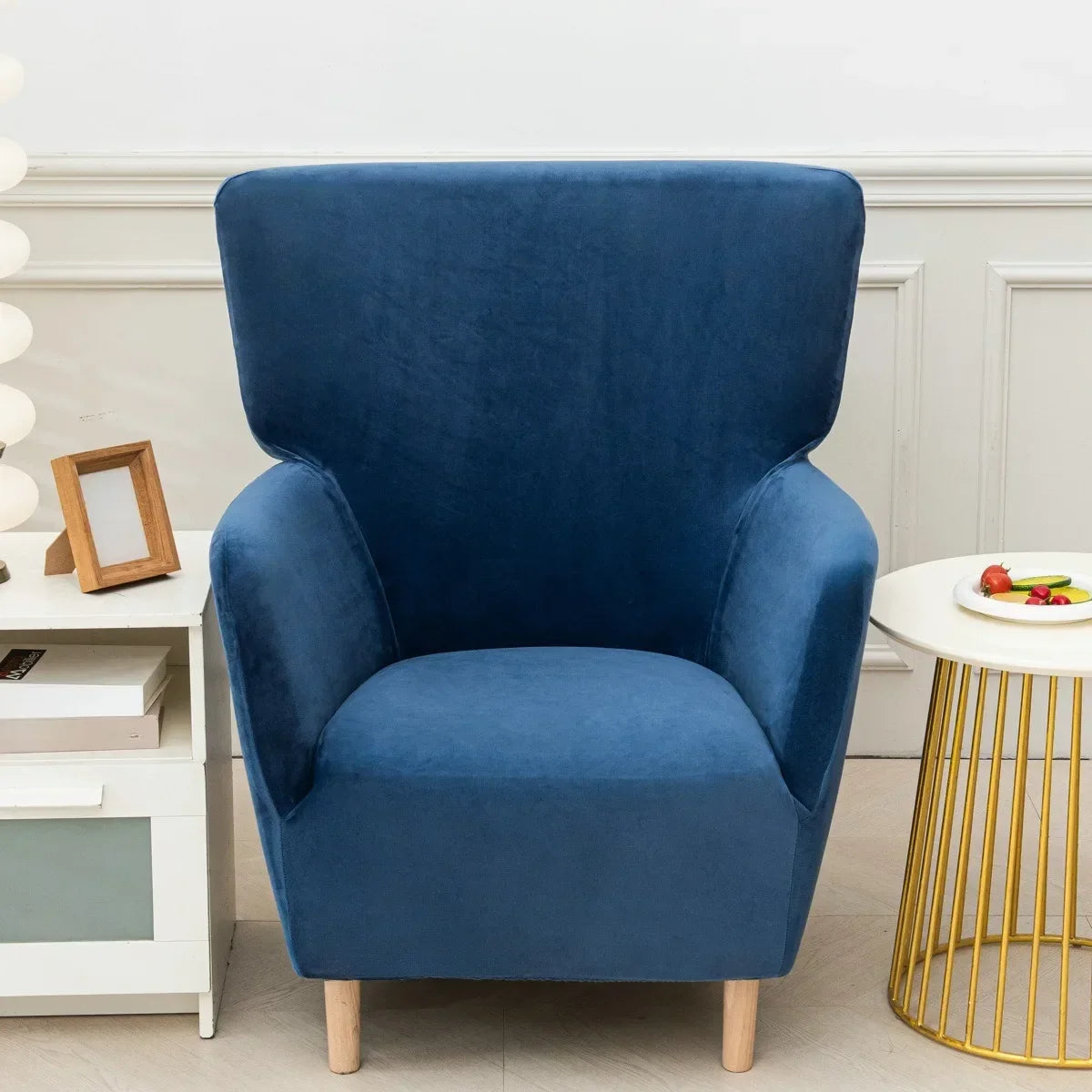 Housse fauteuil IKEA OSKARSHAMN velours bleue de face