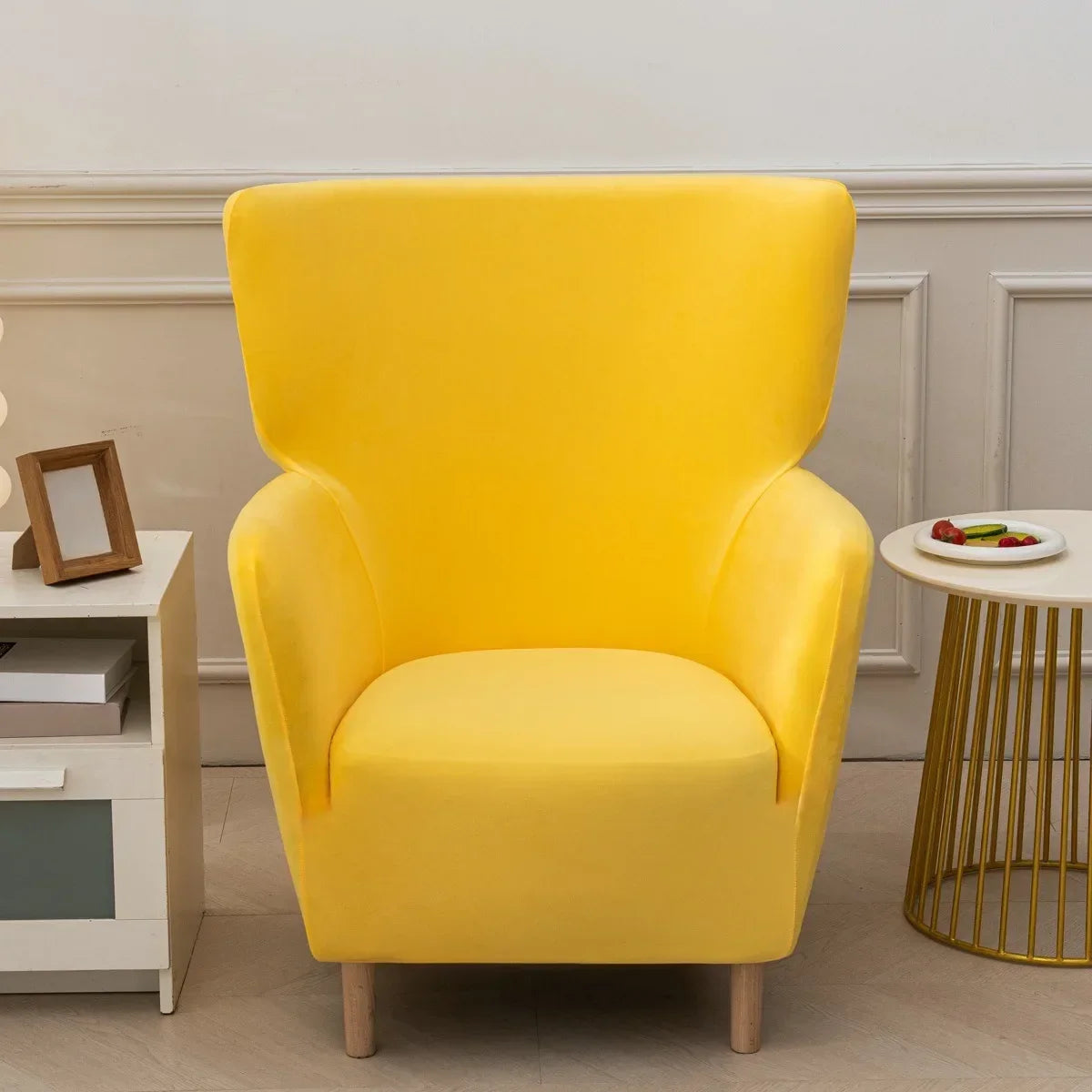 Housse fauteuil IKEA OSKARSHAMN velours ocre