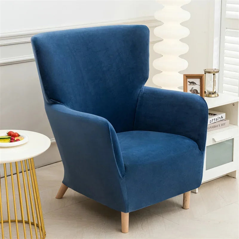 Housse fauteuil à oreilles IKEA OSKARSHAMN velours bleue