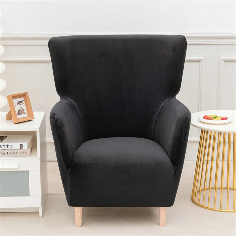 Housse fauteuil à oreilles IKEA OSKARSHAMN velours noir de face