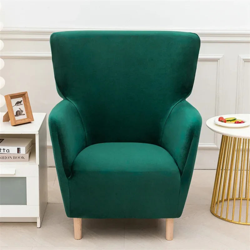 Housse fauteuil à oreilles IKEA OSKARSHAMN velours vert de face