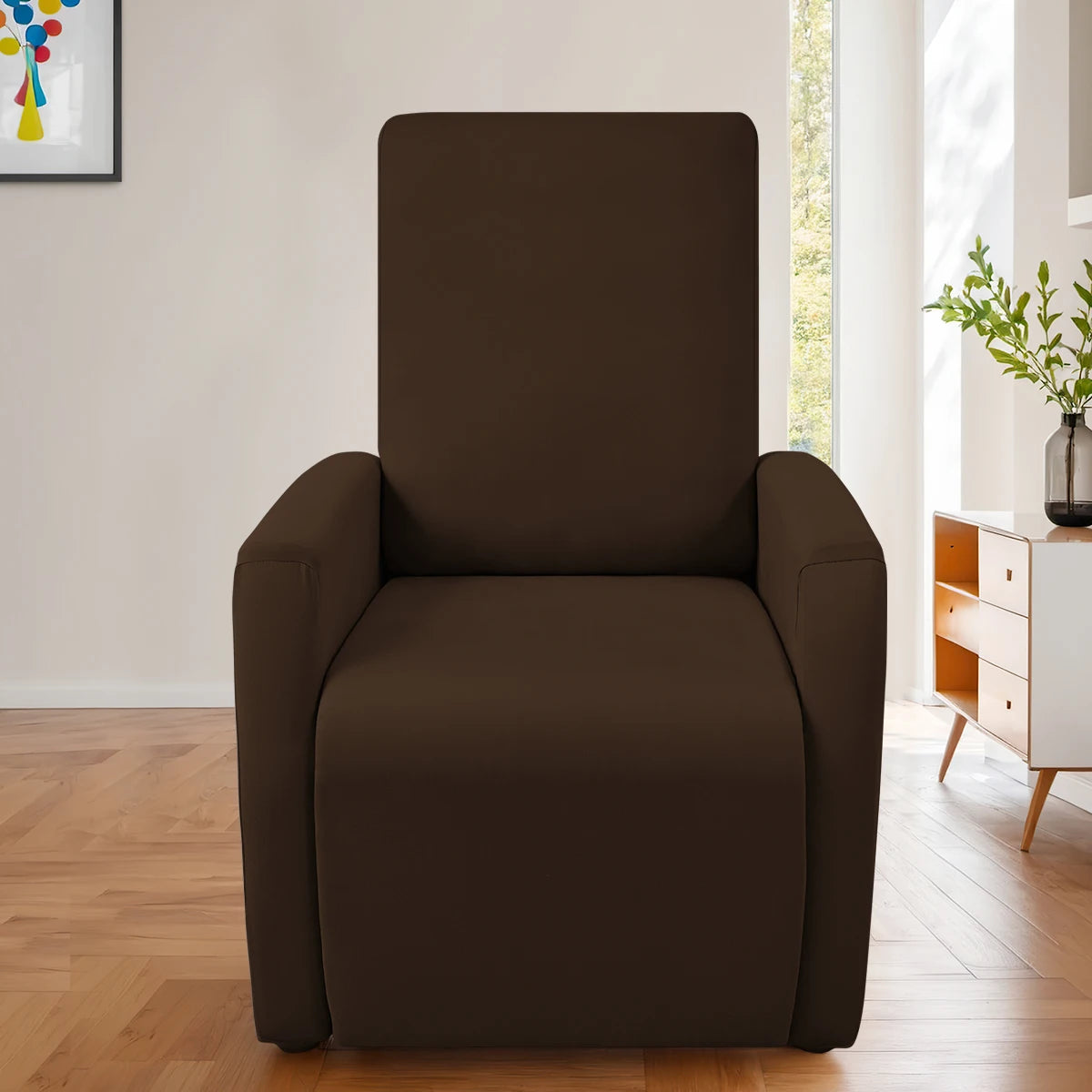 Housse fauteuil relax relevable dossier long lycra déperlant café