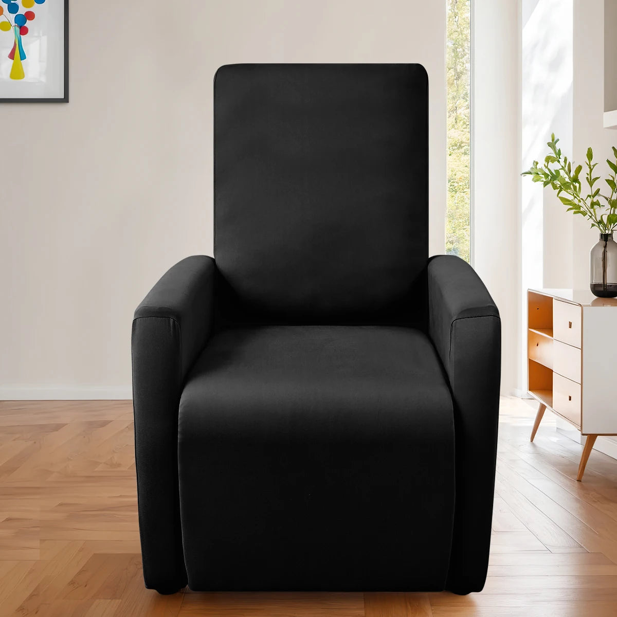 Housse fauteuil relax relevable dossier long lycra déperlant noir de face