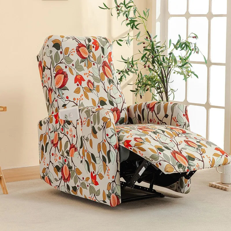 Housse fauteuil relax relevable électrique dossier long motif imprimé 3 profil