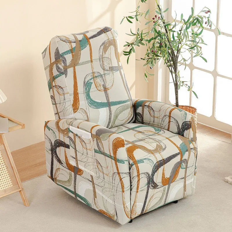 Housse fauteuil relax relevable électrique dossier long motif imprimé 4