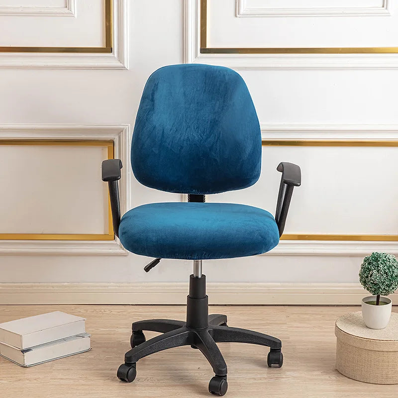 Housse petite chaise de bureau extensible en velours bleue