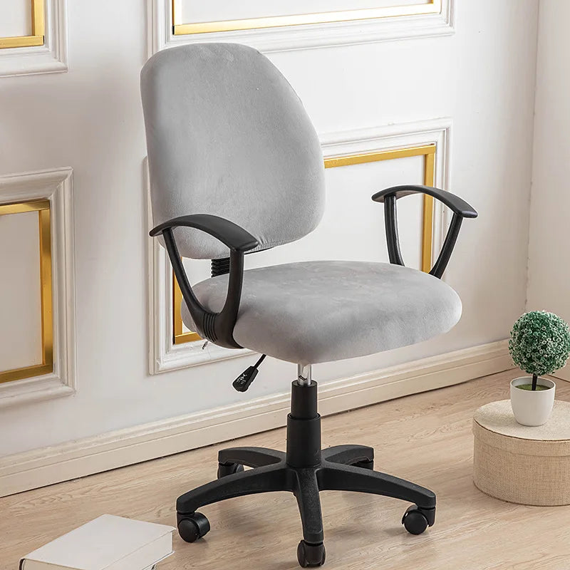 Housse petite chaise de bureau extensible en velours gris clair